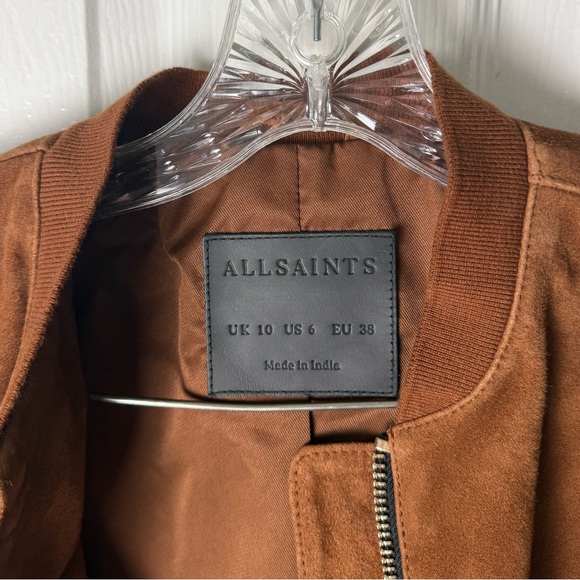 All Saints Orten Suede Bomber Jacket in Cognac Brown 6 - Picture 11 of 13